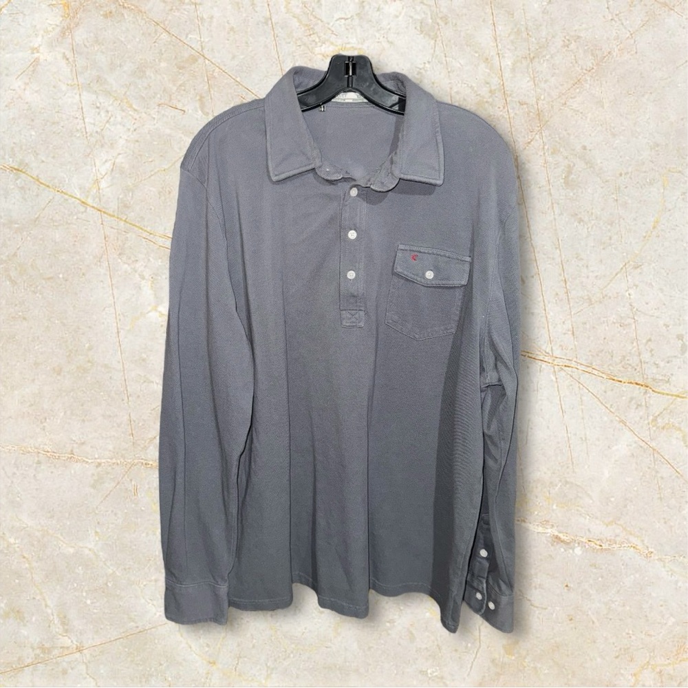 Criquet Polo‎ Shirt Men Large Gray Long Sleeve Pocket Embroidery Logo Size 2XL